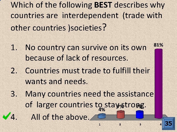 Which of the following BEST describes why countries are interdependent (trade with other countries