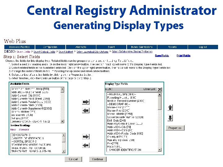 Central Registry Administrator Generating Display Types 