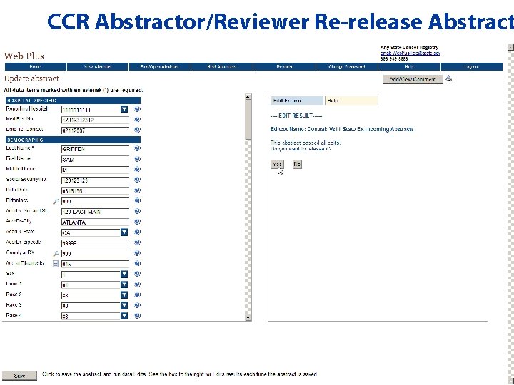 CCR Abstractor/Reviewer Re-release Abstract 