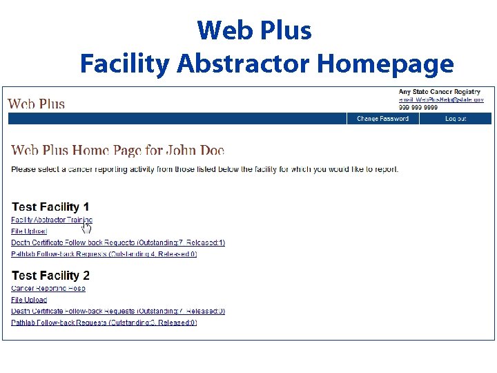 Web Plus Facility Abstractor Homepage 
