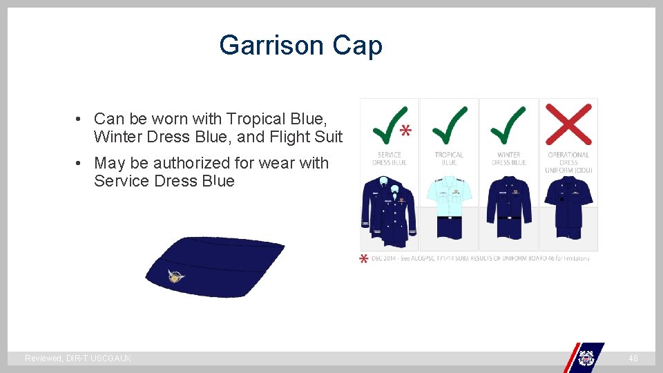 Garrison Cap • Can be worn with Tropical Blue, Winter Dress Blue, and Flight