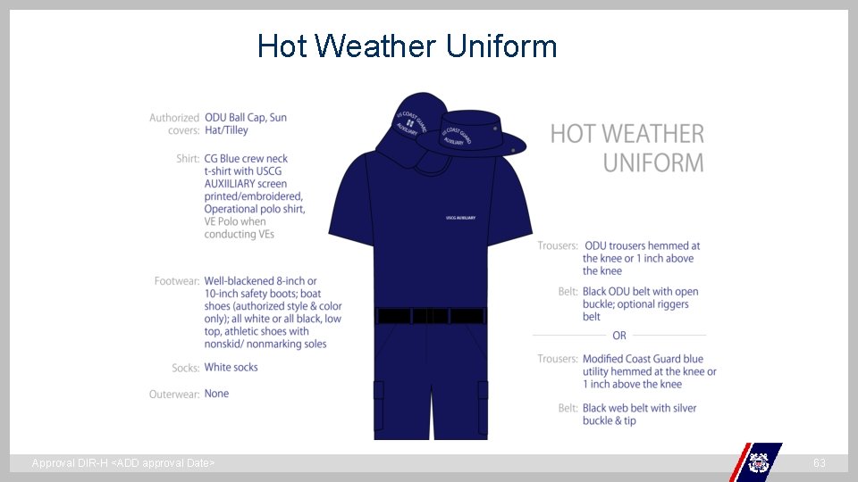 Hot Weather Uniform ` Approval DIR-H <ADD approval Date> 63 Hot Weather Uniform ` Approval DIR-H <ADD approval Date> 63