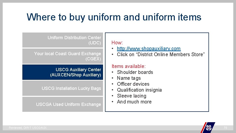 Where to buy uniform and uniform items Uniform Distribution Center (UDC) Your local Coast