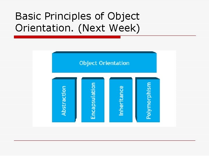 Basic Principles of Object Orientation. (Next Week) 