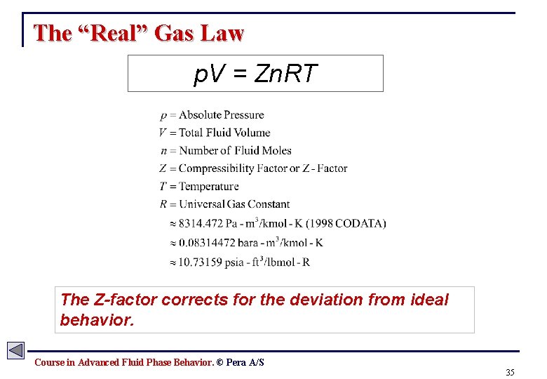 The “Real” Gas Law p. V = Zn. RT The Z-factor corrects for the