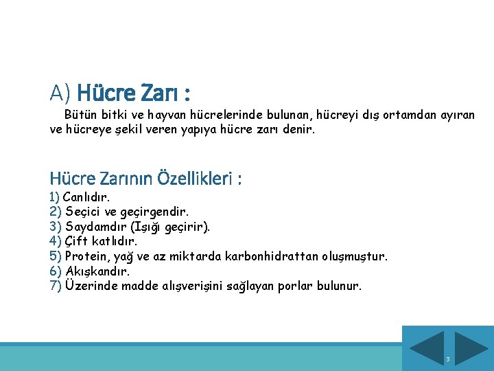 A) Hücre Zarı : Bütün bitki ve hayvan hücrelerinde bulunan, hücreyi dış ortamdan ayıran