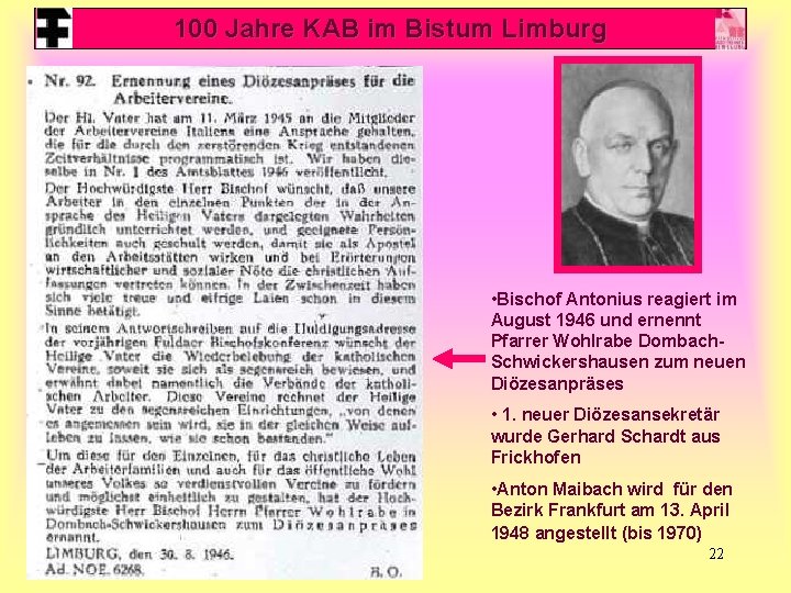 100 Jahre KAB im Bistum Limburg • Bischof Antonius reagiert im August 1946 und