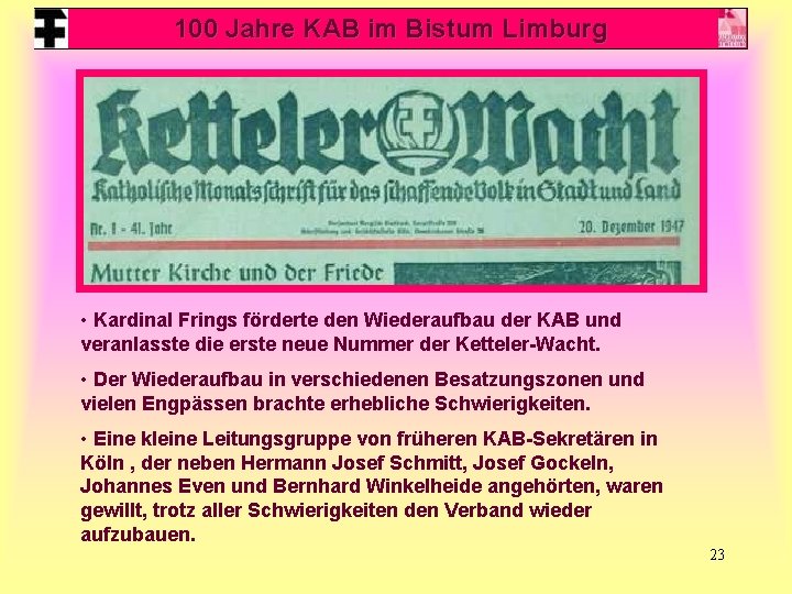 100 Jahre KAB im Bistum Limburg • Kardinal Frings förderte den Wiederaufbau der KAB