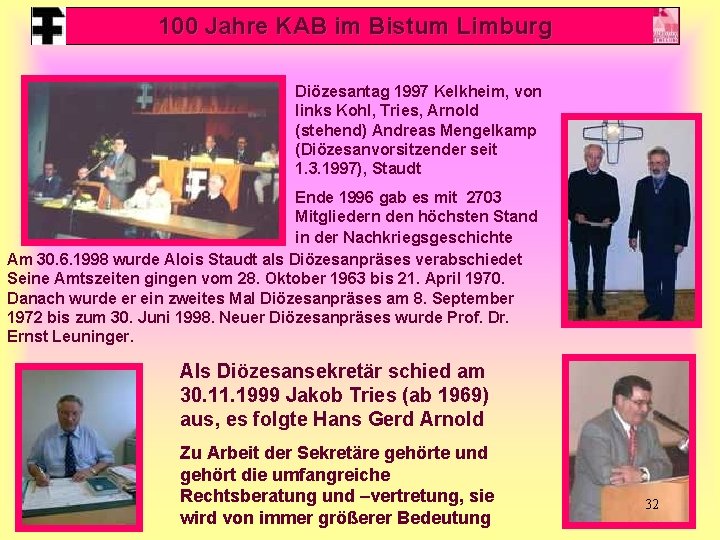 100 Jahre KAB im Bistum Limburg Diözesantag 1997 Kelkheim, von links Kohl, Tries, Arnold