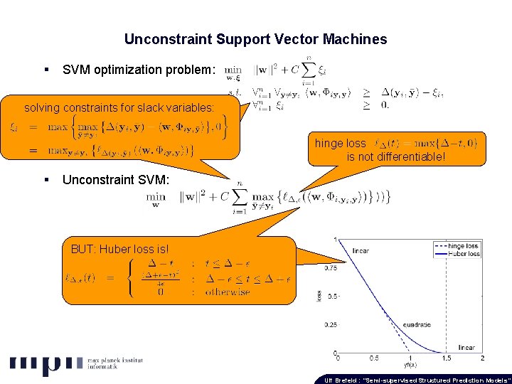 Unconstraint Support Vector Machines § SVM optimization problem: solving constraints for slack variables: hinge