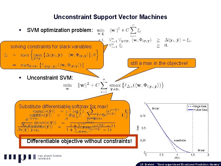 Unconstraint Support Vector Machines § SVM optimization problem: solving constraints for slack variables: still