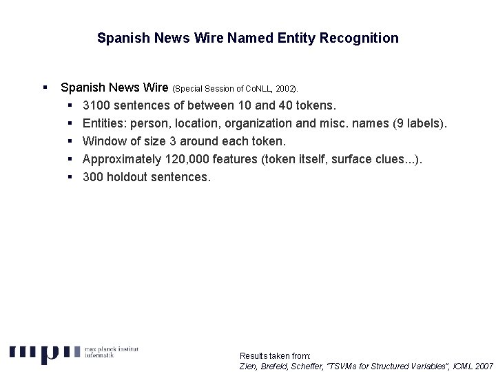 Spanish News Wire Named Entity Recognition § Spanish News Wire (Special Session of Co.