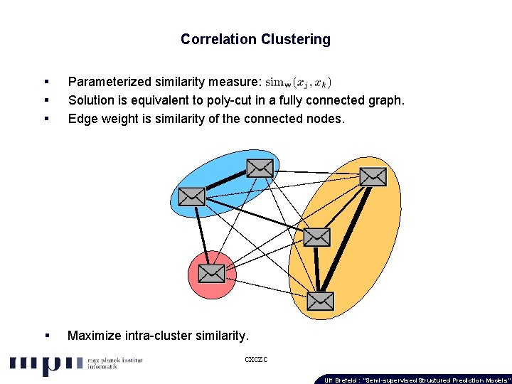 Correlation Clustering § § § Parameterized similarity measure: Solution is equivalent to poly-cut in