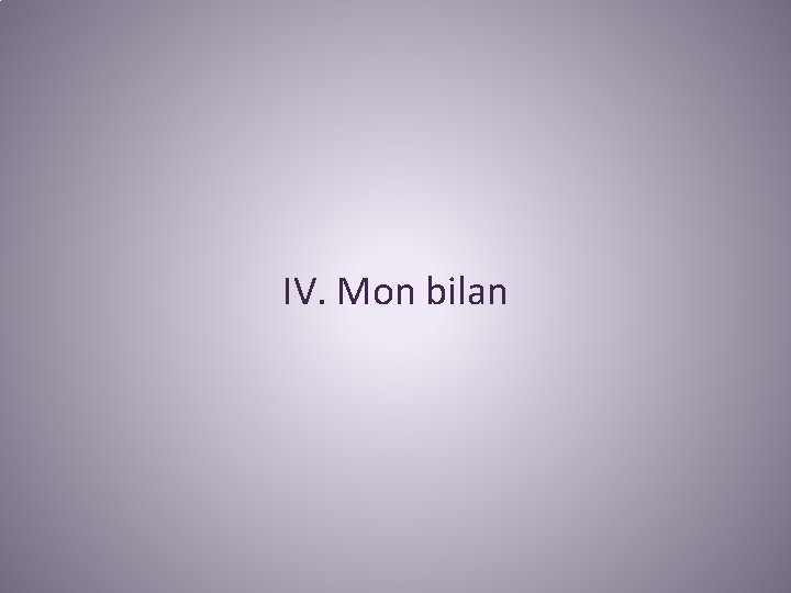 IV. Mon bilan 