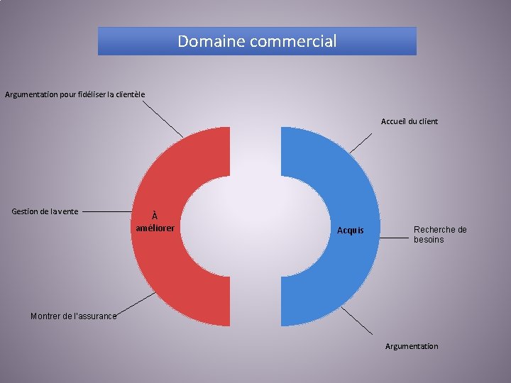 Domaine commercial Argumentation pour fidéliser la clientèle Accueil du client Gestion de la vente
