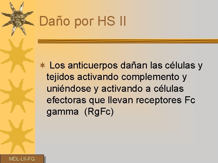 Daño por HS II ¬ Los anticuerpos dañan las células y tejidos activando complemento