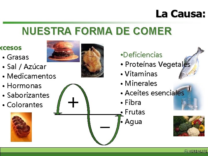 La Causa: NUESTRA FORMA DE COMER xcesos • Grasas • Sal / Azúcar •