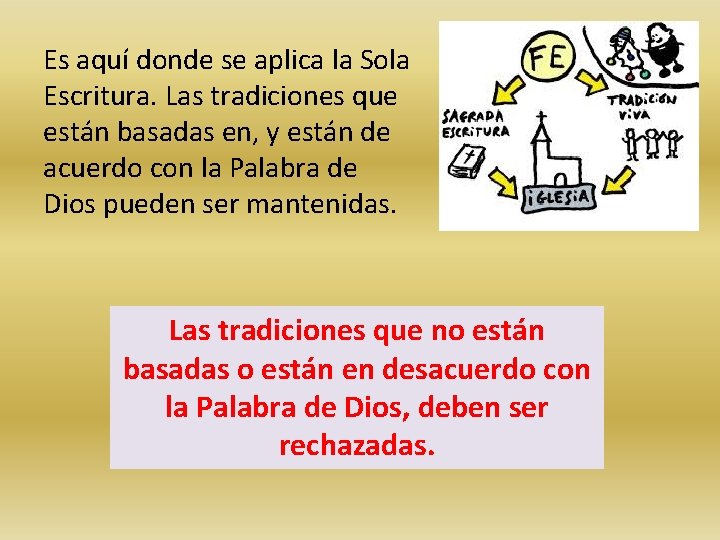 Es aquí donde se aplica la Sola Escritura. Las tradiciones que están basadas en,