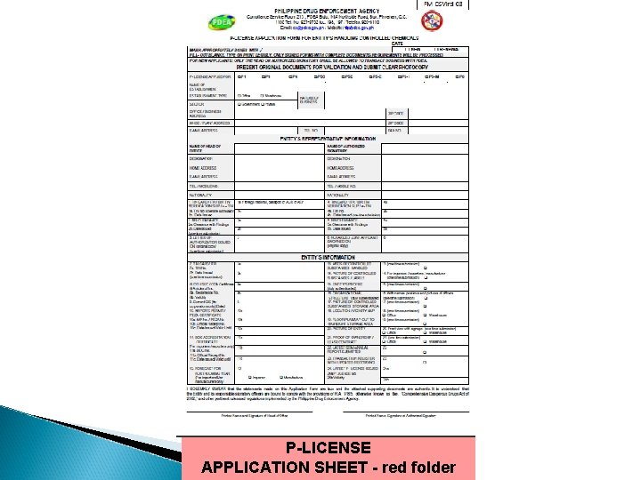 P-LICENSE APPLICATION SHEET - red folder 