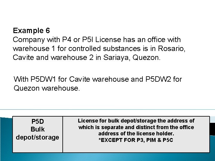 Example 6 Company with P 4 or P 5 I License has an office