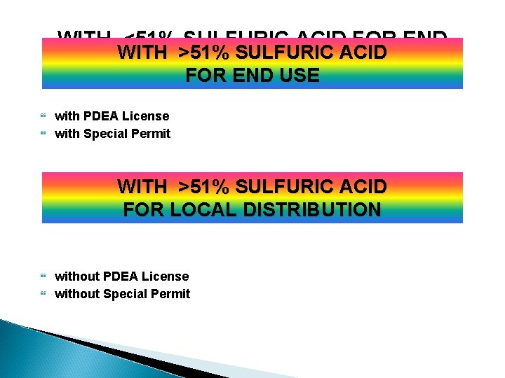 WITH <51% SULFURIC ACID FOR END WITH >51% SULFURIC ACID USE FOR END USE