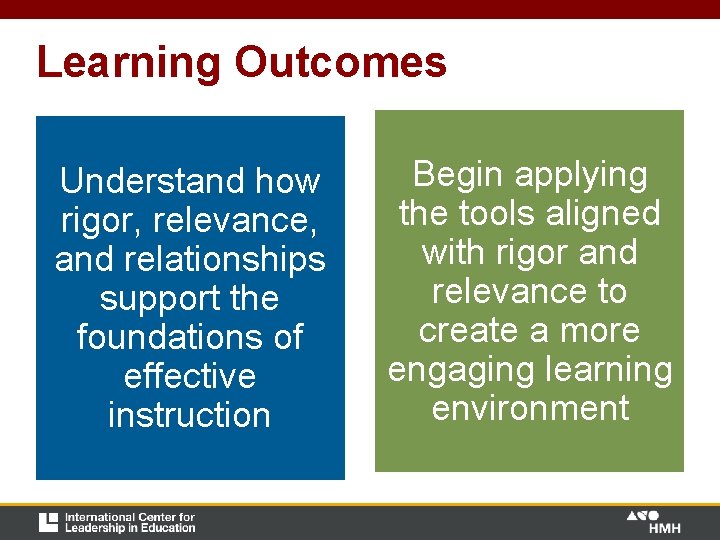 Learning Outcomes Understand how rigor, relevance, and relationships support the foundations of effective instruction Learning Outcomes Understand how rigor, relevance, and relationships support the foundations of effective instruction