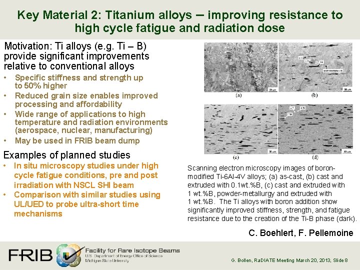 Key Material 2: Titanium alloys – improving resistance to high cycle fatigue and radiation