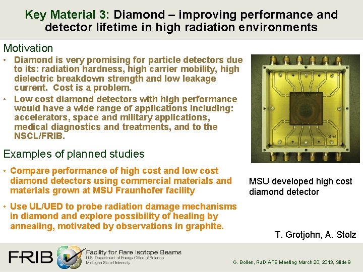 Key Material 3: Diamond – improving performance and detector lifetime in high radiation environments