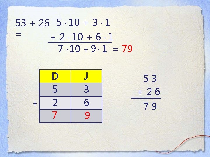 53 + 26 5 ∙ 10 + 3 ∙ 1 = + 2 ∙