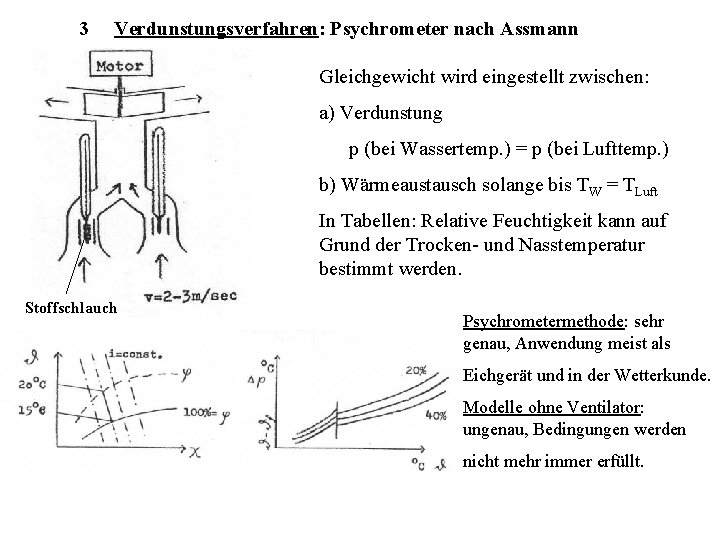 3 Verdunstungsverfahren: Psychrometer nach Assmann Gleichgewicht wird eingestellt zwischen: a) Verdunstung p (bei Wassertemp.