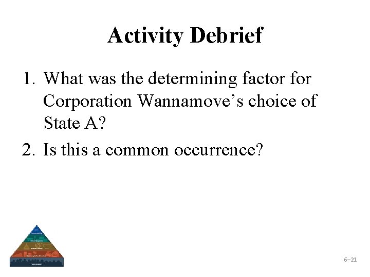Activity Debrief 1. What was the determining factor for Corporation Wannamove’s choice of State