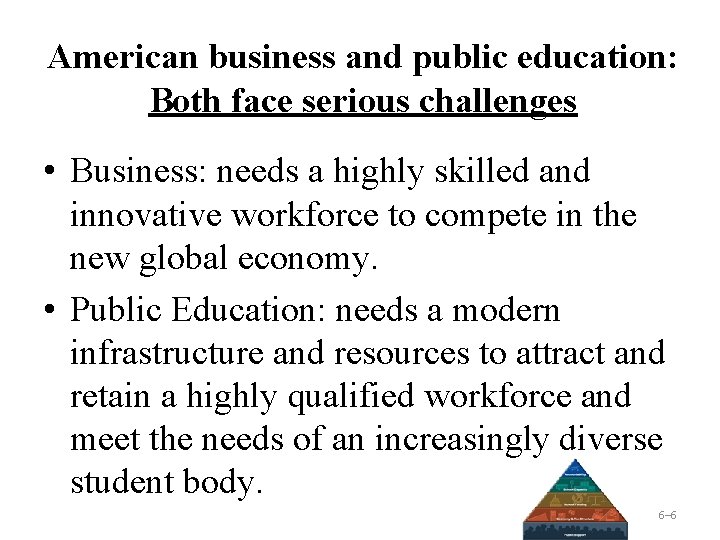 American business and public education: Both face serious challenges • Business: needs a highly