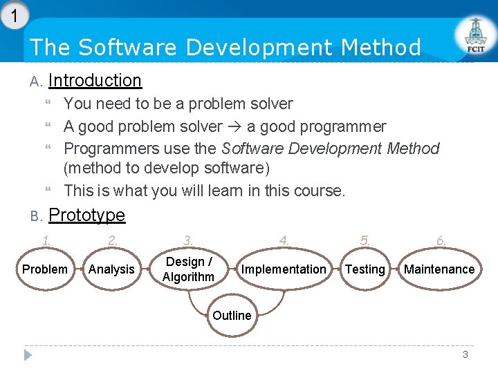 1 The Software Development Method A. Introduction B. You need to be a problem