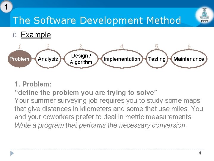 1 The Software Development Method C. Example 1. 2. 3. 4. 5. 6. Problem