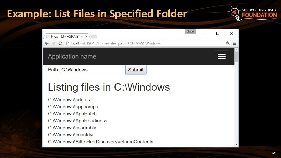 Example: List Files in Specified Folder 16 