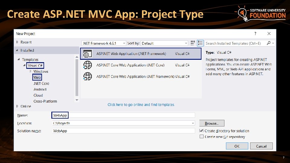 Create ASP. NET MVC App: Project Type 7 