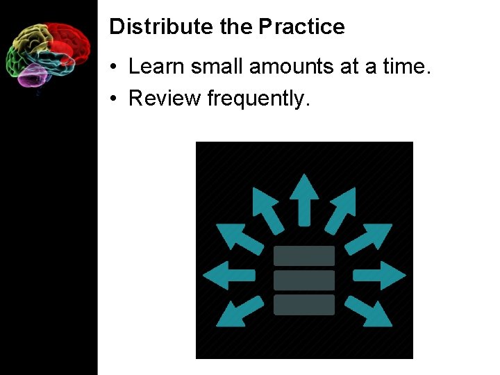 Distribute the Practice • Learn small amounts at a time. • Review frequently. 