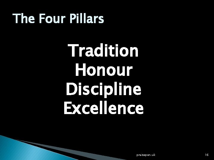 The Four Pillars Tradition Honour Discipline Excellence praisepen. uk 16 