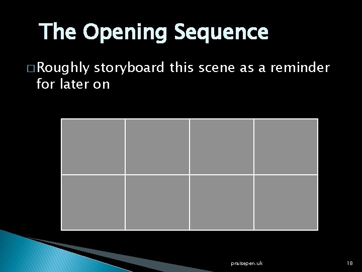 The Opening Sequence � Roughly storyboard this scene as a reminder for later on