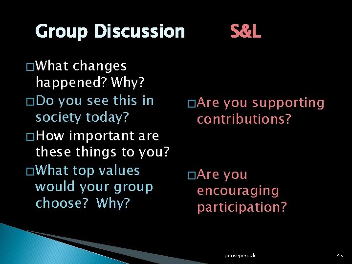 Group Discussion changes happened? Why? � Do you see this in society today? �