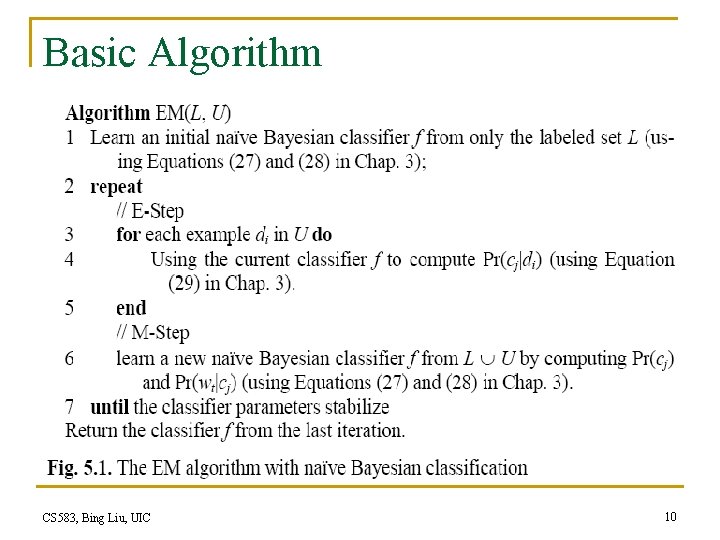 Basic Algorithm CS 583, Bing Liu, UIC 10 