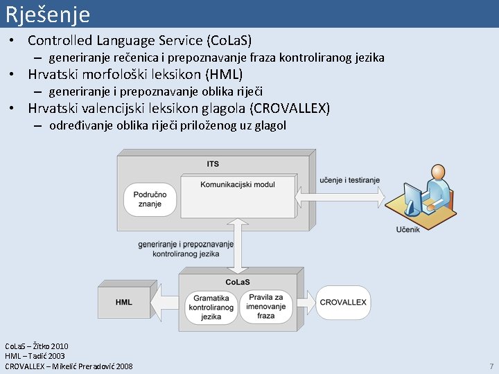 Rješenje • Controlled Language Service (Co. La. S) – generiranje rečenica i prepoznavanje fraza