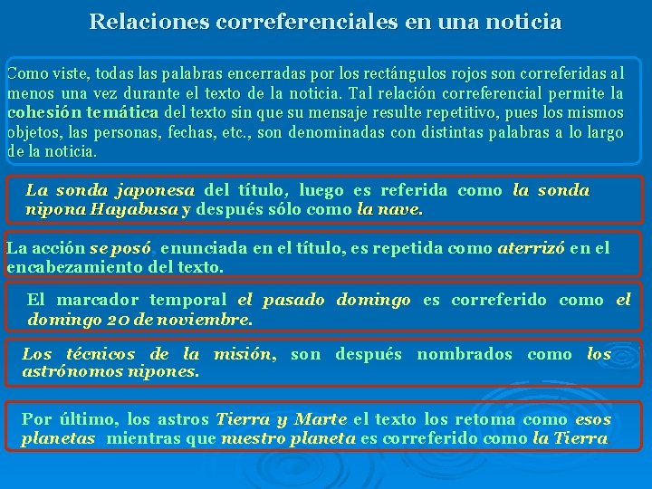 Relaciones correferenciales en una noticia Como viste, todas las palabras encerradas por los rectángulos Relaciones correferenciales en una noticia Como viste, todas las palabras encerradas por los rectángulos
