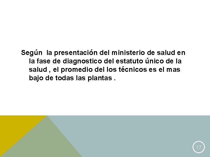 Según la presentación del ministerio de salud en la fase de diagnostico del estatuto