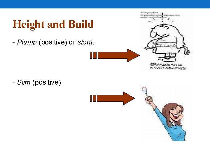 Height and Build - Plump (positive) or stout. - Slim (positive) 