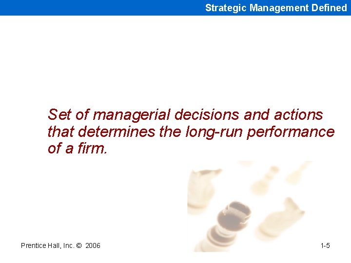 Strategic Management Defined Set of managerial decisions and actions that determines the long-run performance