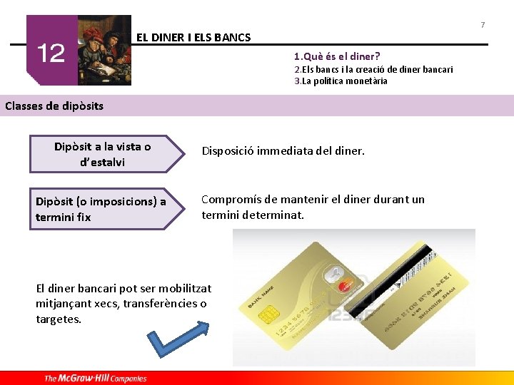 7 EL DINER I ELS BANCS 1. Què és el diner? 2. Els bancs
