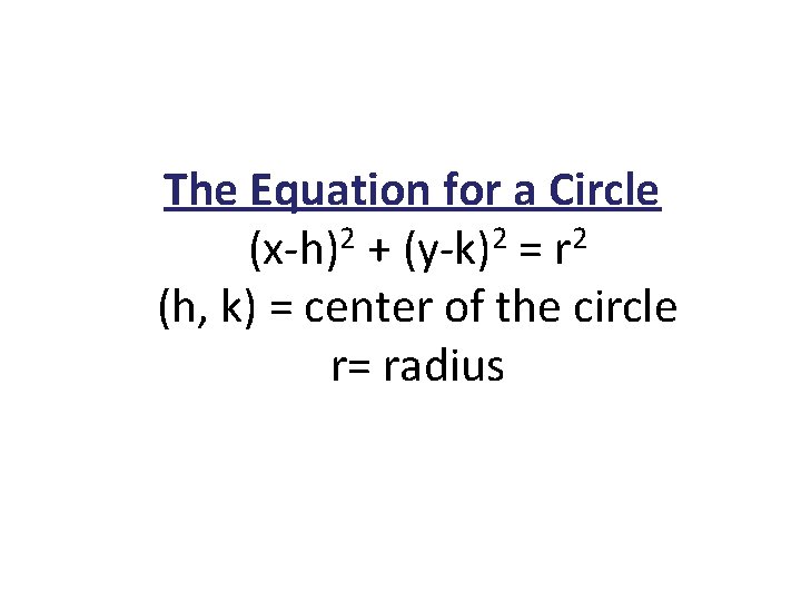 The Equation for a Circle 2 2 2 (x-h) + (y-k) = r (h,