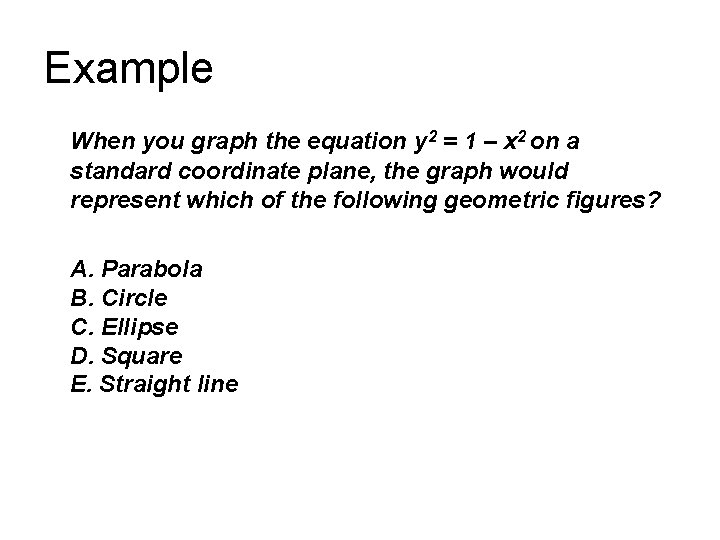 Example When you graph the equation y 2 = 1 – x 2 on