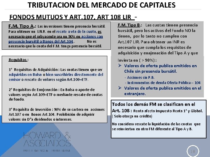 TRIBUTACION DEL MERCADO DE CAPITALES FONDOS MUTUOS Y ART. 107, ART 108 LIR F.